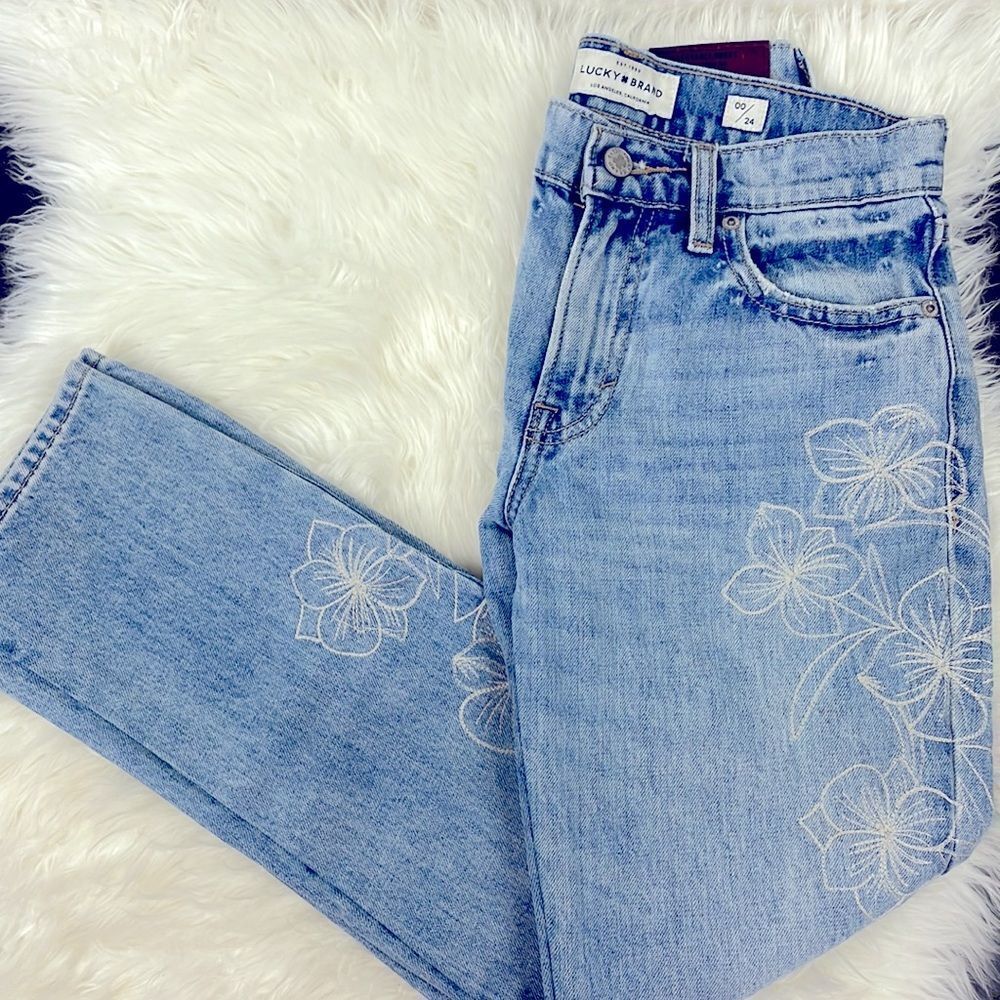 Lucky Brand | Sienna slim boyfriend floral embroidered blue jeans size 24 - Picture 3 of 12
